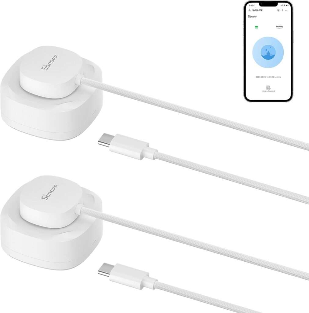 Zigbee water leak sensor, smart home automation, wireless flood detector, water sensor alarm, SONOFF SNZB-05P review, smart water detector, basement flood sensor.