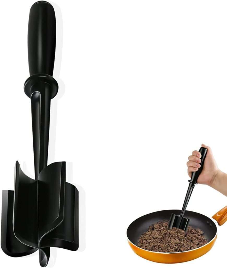 Unlock perfect ground beef crumbles & lump-free mashed potatoes! Discover the Professional Nylon Meat Chopper & Potato Masher – heat-resistant, SAFE for ALL non-stick cookware, & incredibly versatile. Save time, protect pans, cook smarter!